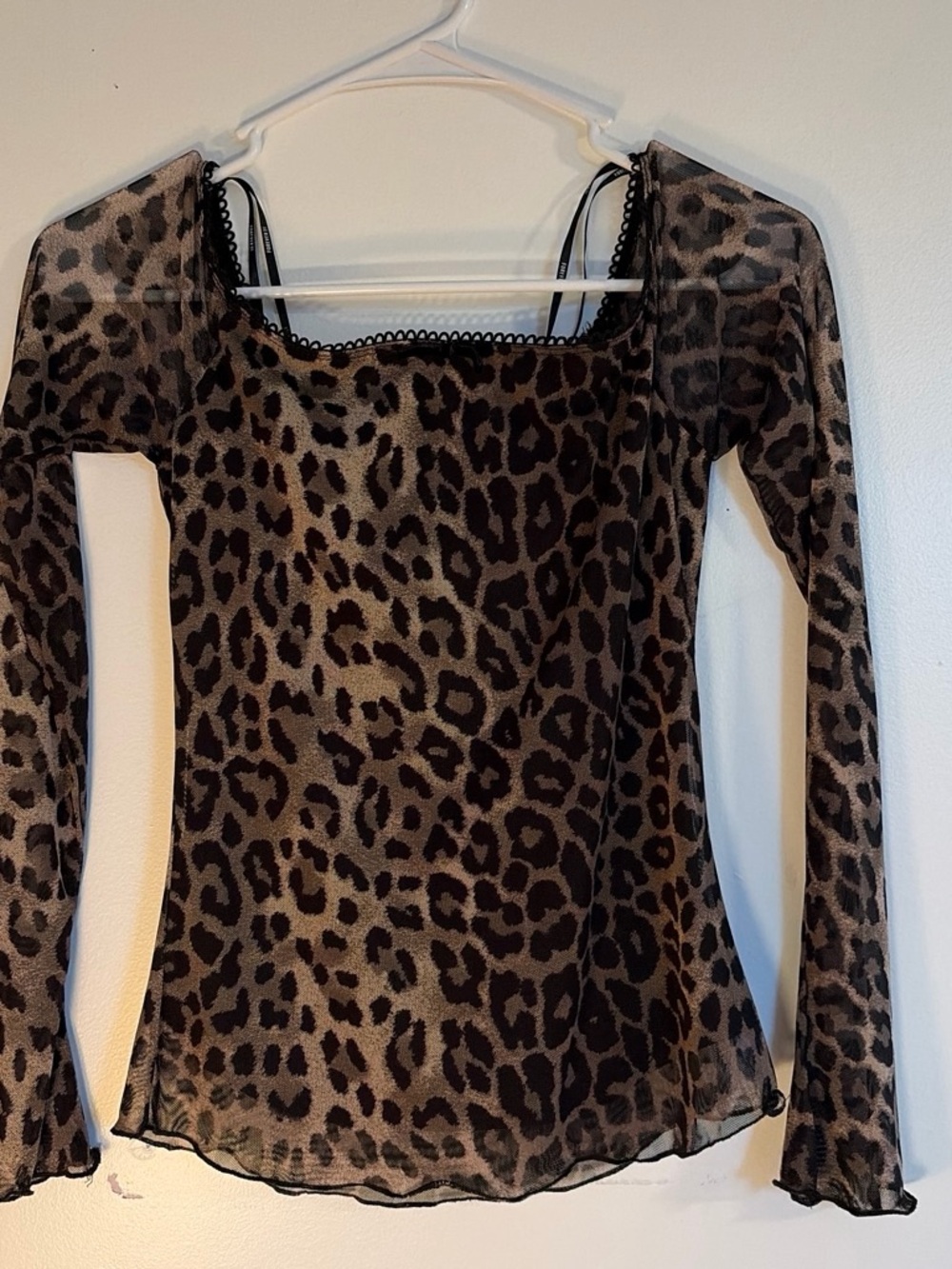 Forever 21 Brown Leopard Mesh Long-Sleeve Top